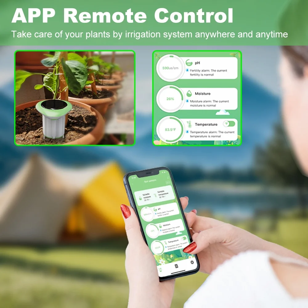 Smart WIFI Solar Soil Tester Sensor Moisture Temperature Humidity Meter Waterproof With Battery Tuya APP Timer Monitor Detector