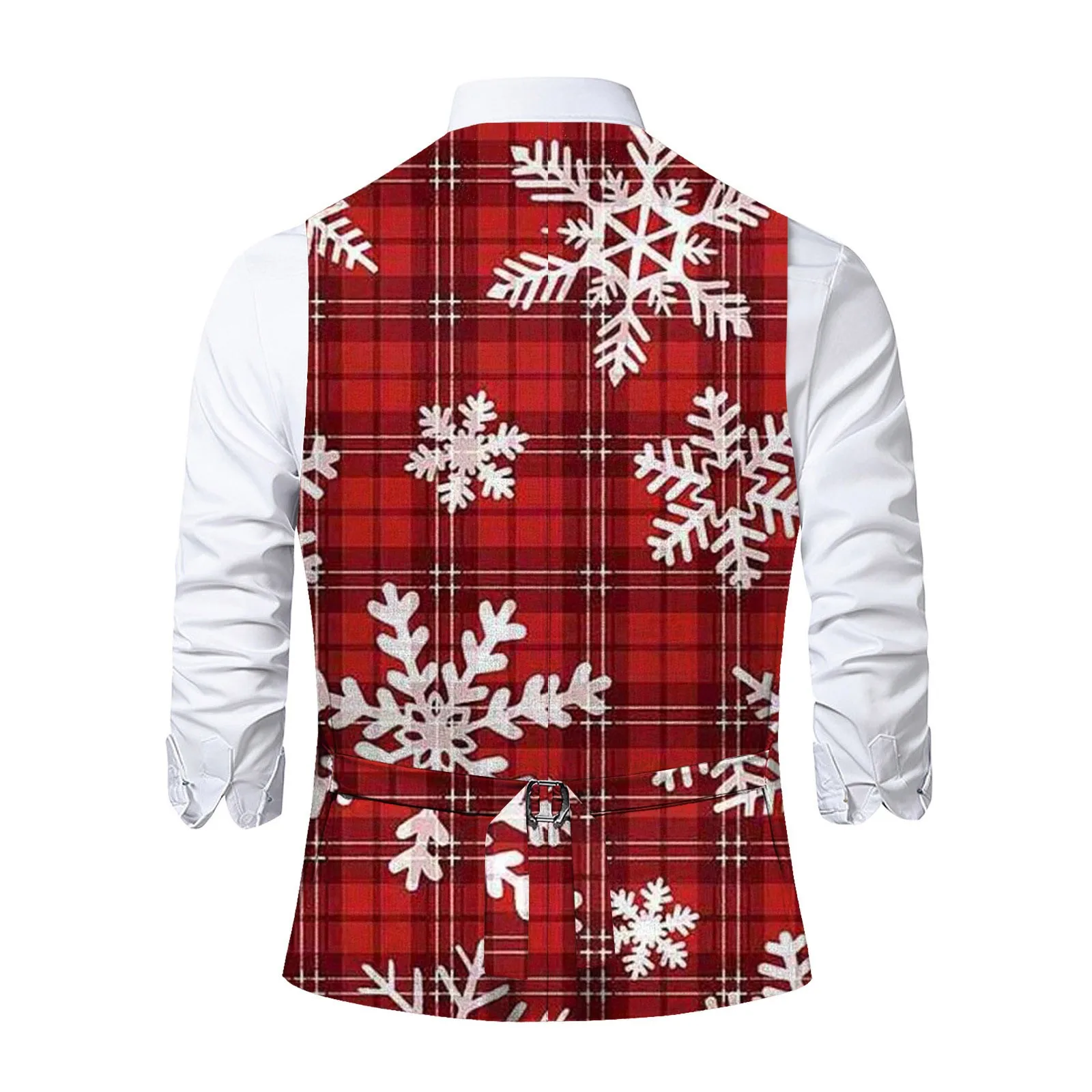 Flocos de neve de natal impresso bolso colete jaqueta único breasted sem mangas com decote em v blazer inverno fino ajuste terno colete para homem