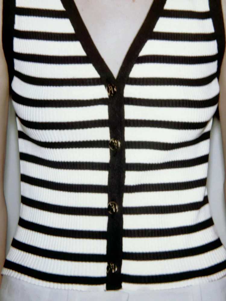 High-end V-Ne Button-Up Svel Colete Novo Inverno Listrado Feminino Faion Top Quali Material Ele Sle