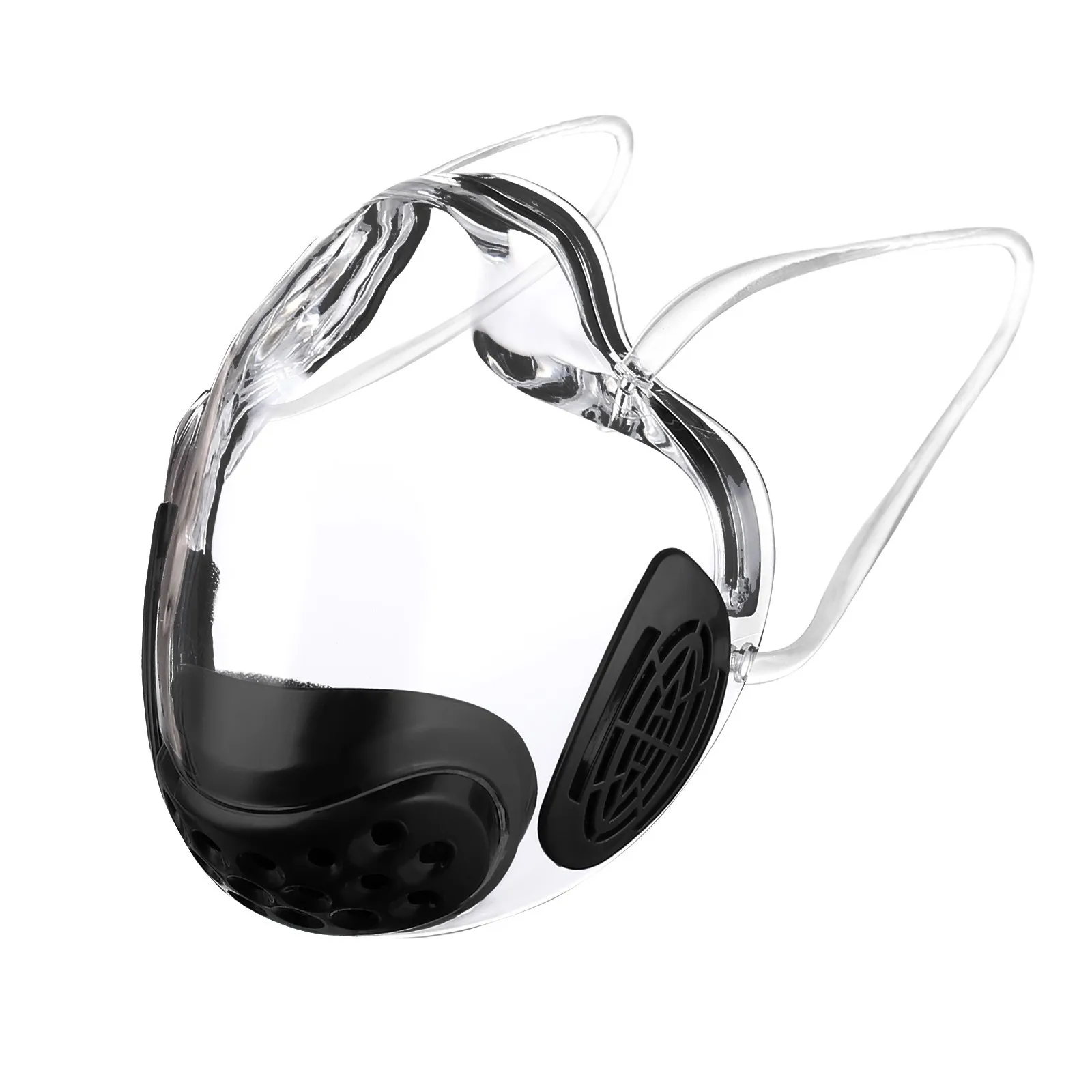 قطعتان من قناع الحماية الشفاف للبالغين مع صمام للسفر والتنقل في الهواء الطلق ومستلزمات الحماية الرياضية السوداء