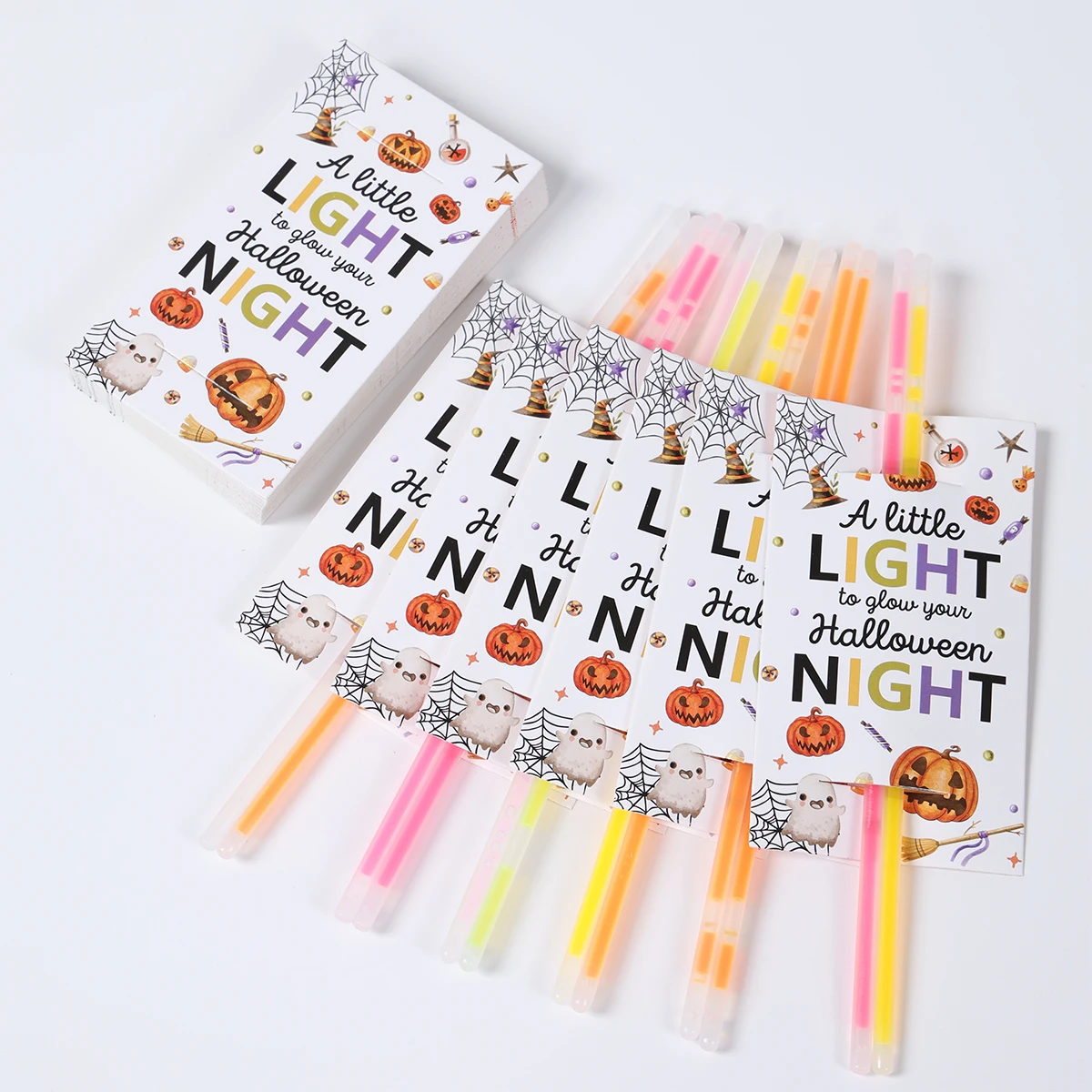 

48pcs Halloween Glow Stick Card Pumpkin Ghost Pattern Decor Card Halloween Party Decoration For Home Halloween Party Supplies