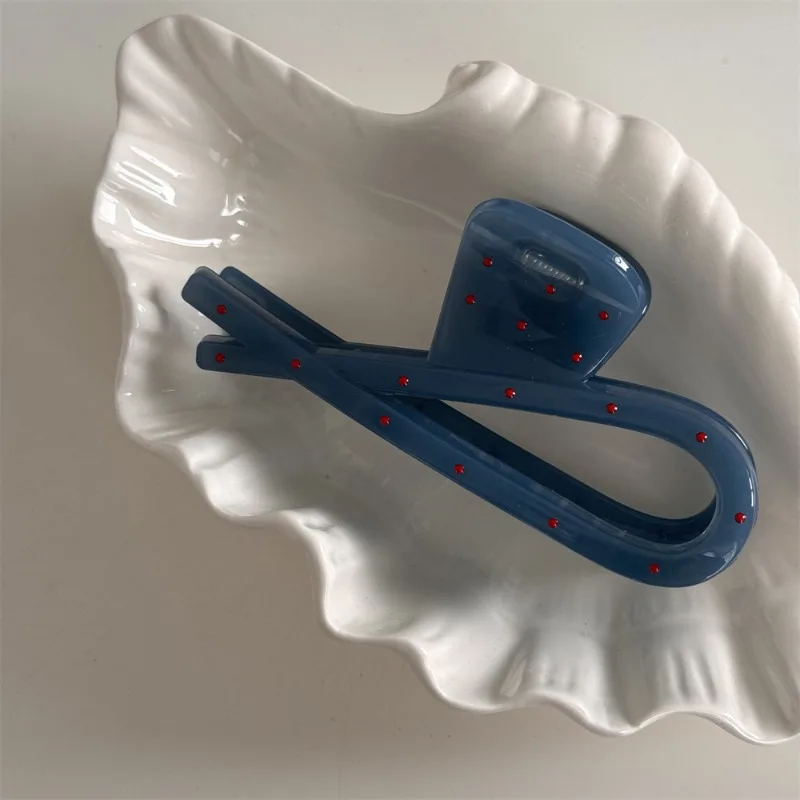 Fog blue red polka dot grab clip French high-end sense niche design sense sweet back head hair disc shark clip hair accessories image 5