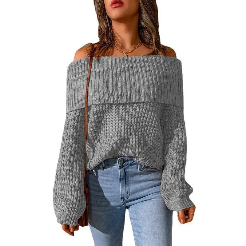 

oulder Bared Loose Fit Pure Color Women's Sweater Winter Faion 2024 Long Sve Crew Ne Knitwear Casual Street Sle
