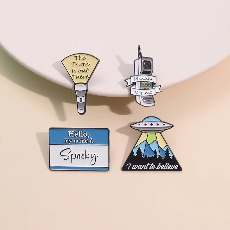 Alien UFO Travel Enamel Pins Custom Flashlight The Truth Is out There Brooches Lapel Badges Jewelry Gift for Friends