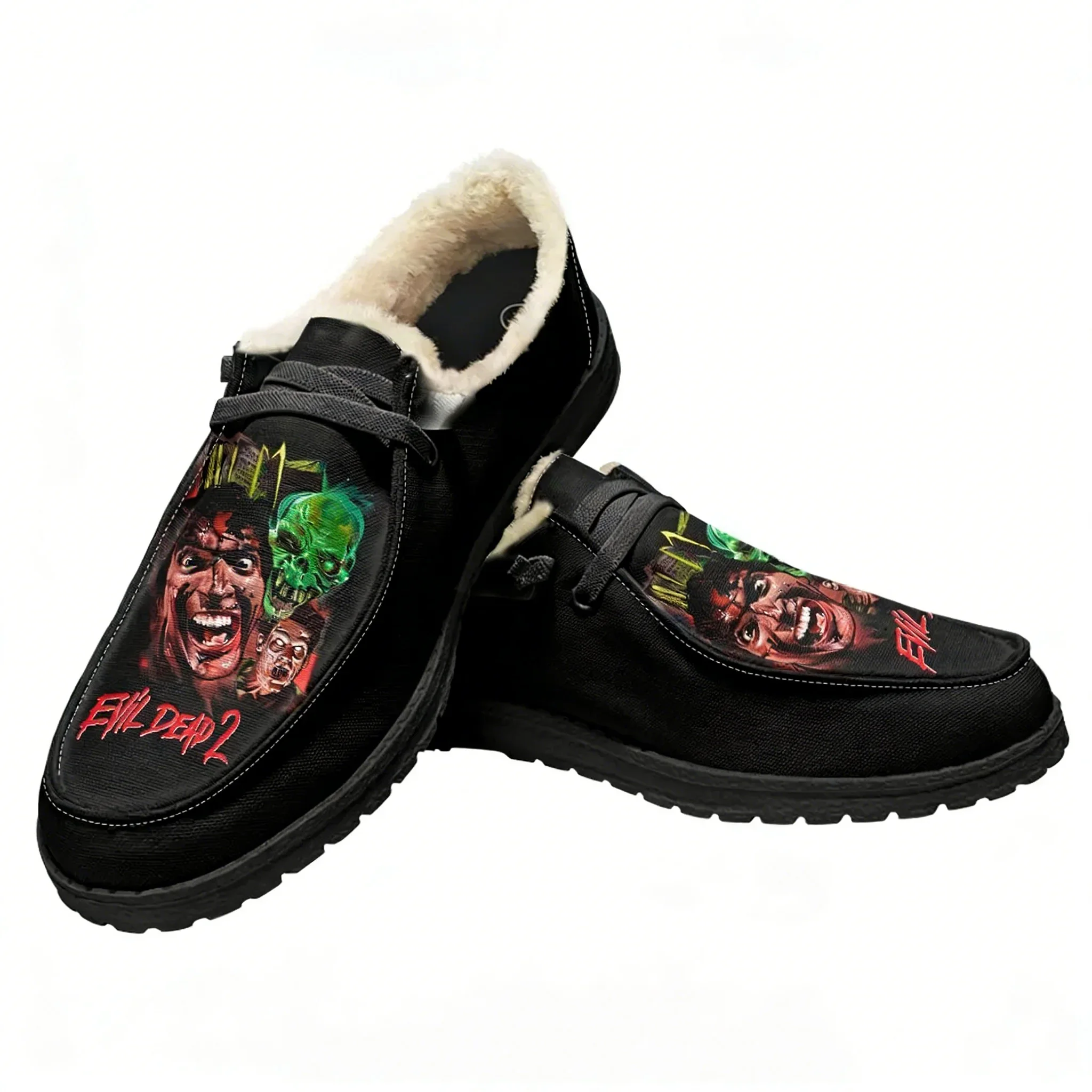 

Evil Dead II Velvet Flat Shoes Mens Womens Warm Shoe Indoor Outdoor Light Shoe Personalized Fashion Print Customize Couple Shoes