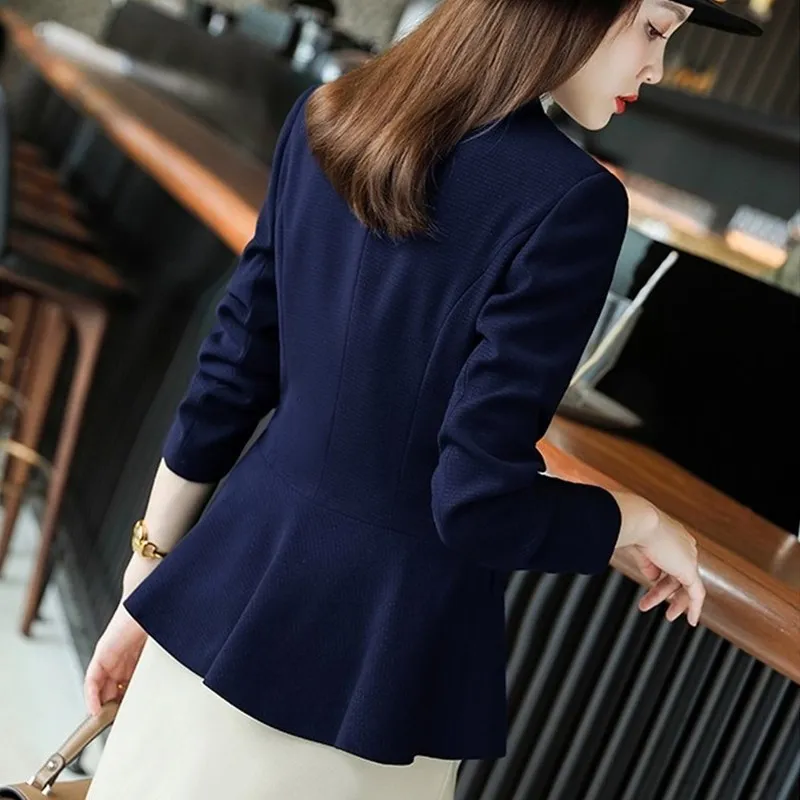 Spring New Fashion Women Midnight Navy Slim Blazer Office Lady Single Button Suit Jacket Girl Casual Coat Clothing Party Gift