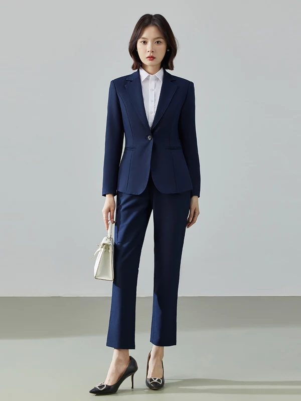 Professional Career Women's Slim Fit Commute OL Interview Suit Set Polyester Fiber Long Sleeve Button up Office Wear