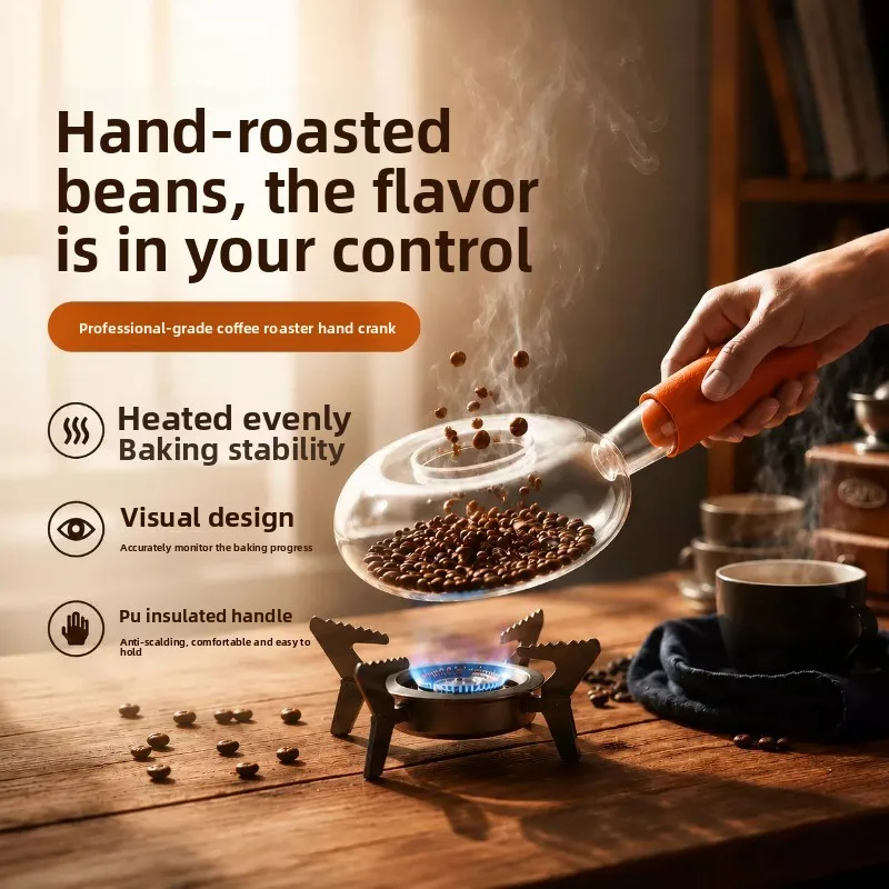 Manual Coffee Bean Roaster Hand Crank Stainless Steel Mesh Roasting Net Beginner Friendly Visible Design Evenly Baked Home Coffe