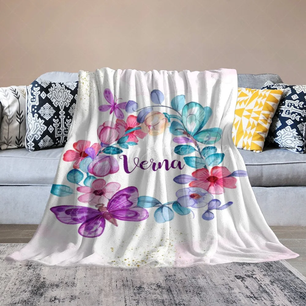 White Floral Gold Glitter Custom Name 50x60in Baby Blanket, Personalized Gift for Newborn Shower Decor