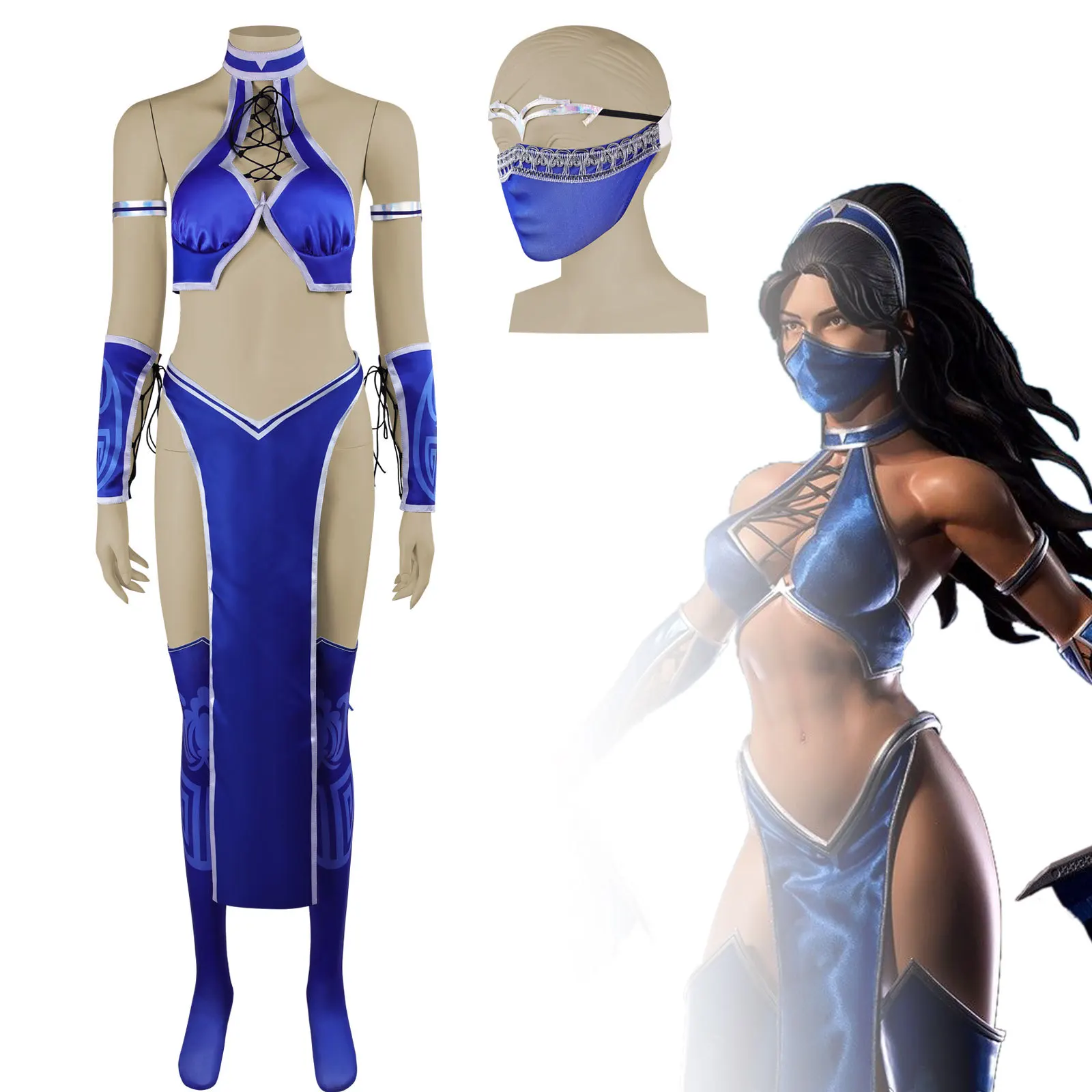

Mortal Kombat Kitana Cosplay Costumes Blue Set Game Character Halloween Costume Performance Clothing for Women
