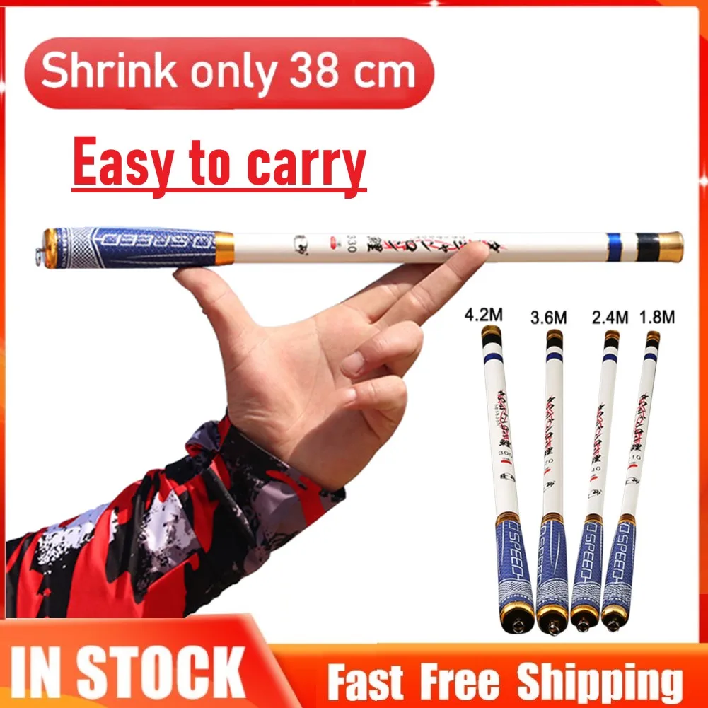 1.8m-4.2m High Carbon Fiber Telescopic Fishing Rod Ultra-light Stream Hand Pole Carp Feeder Fishing Pole Tenkara vara de pesca