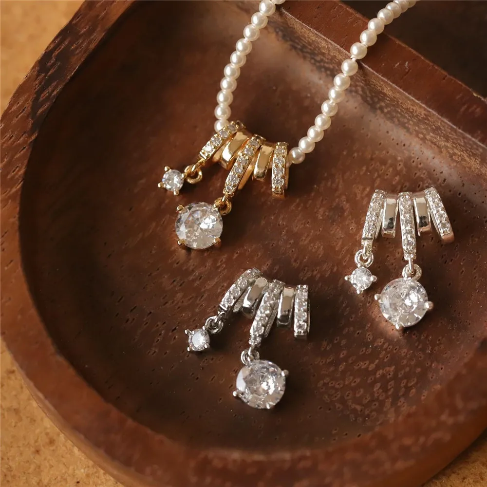 

Copper-plated Real Gold Splicing Ring Ins Wind Round Zircon Gemini Pendant DIY Necklace Bracelet Handmade Charm Accessories