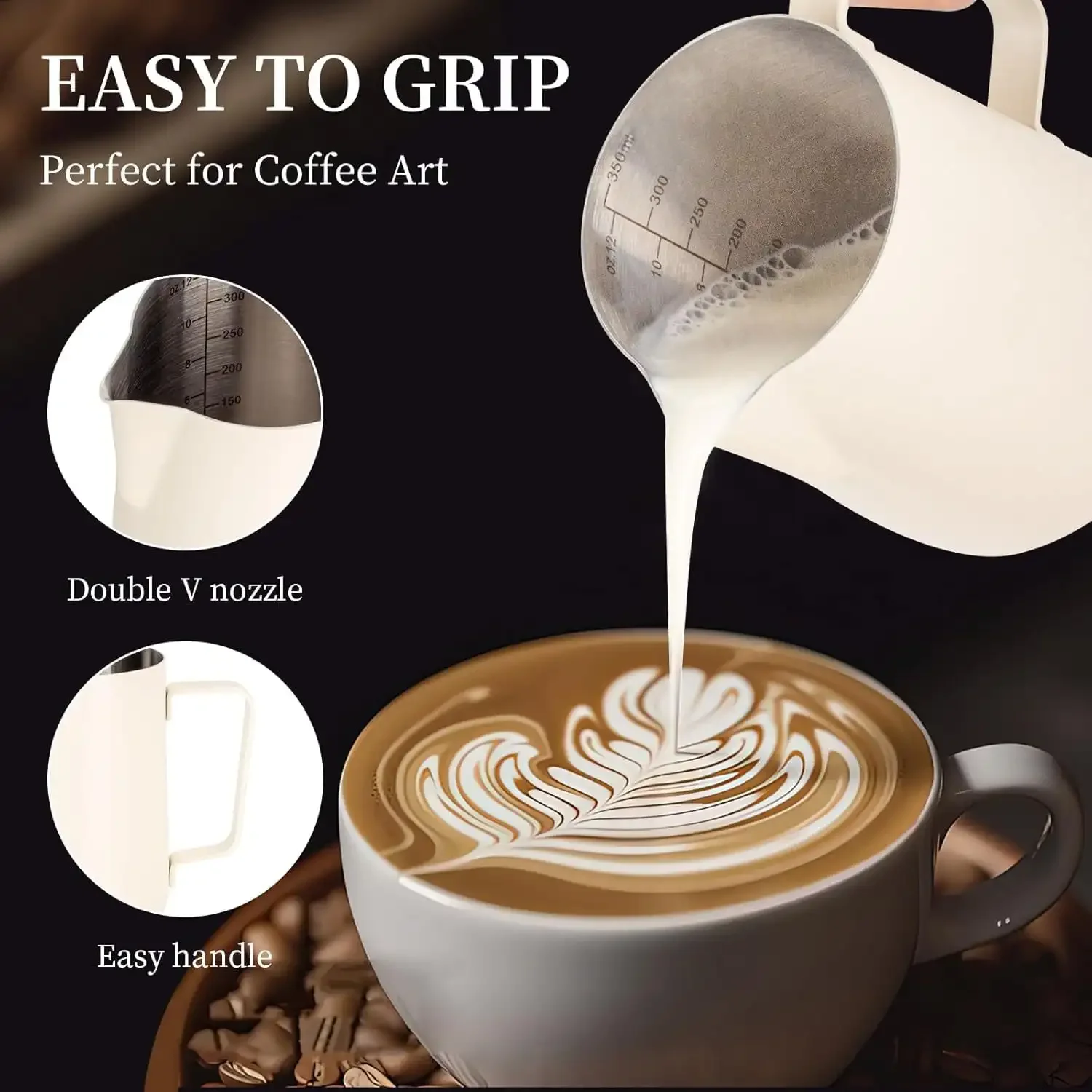 350/600ml Stainless Steel Milk Frothing Pitcher Cappuccino Latte Art Cup Long Rounded Spout Milk Frother Jug Cafe Office Use