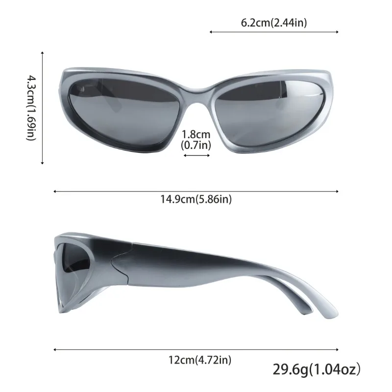 Y2K Style Irregular Frame Surround Silvery Glasses, Perfect for Concerts, Parties, and Gifts.