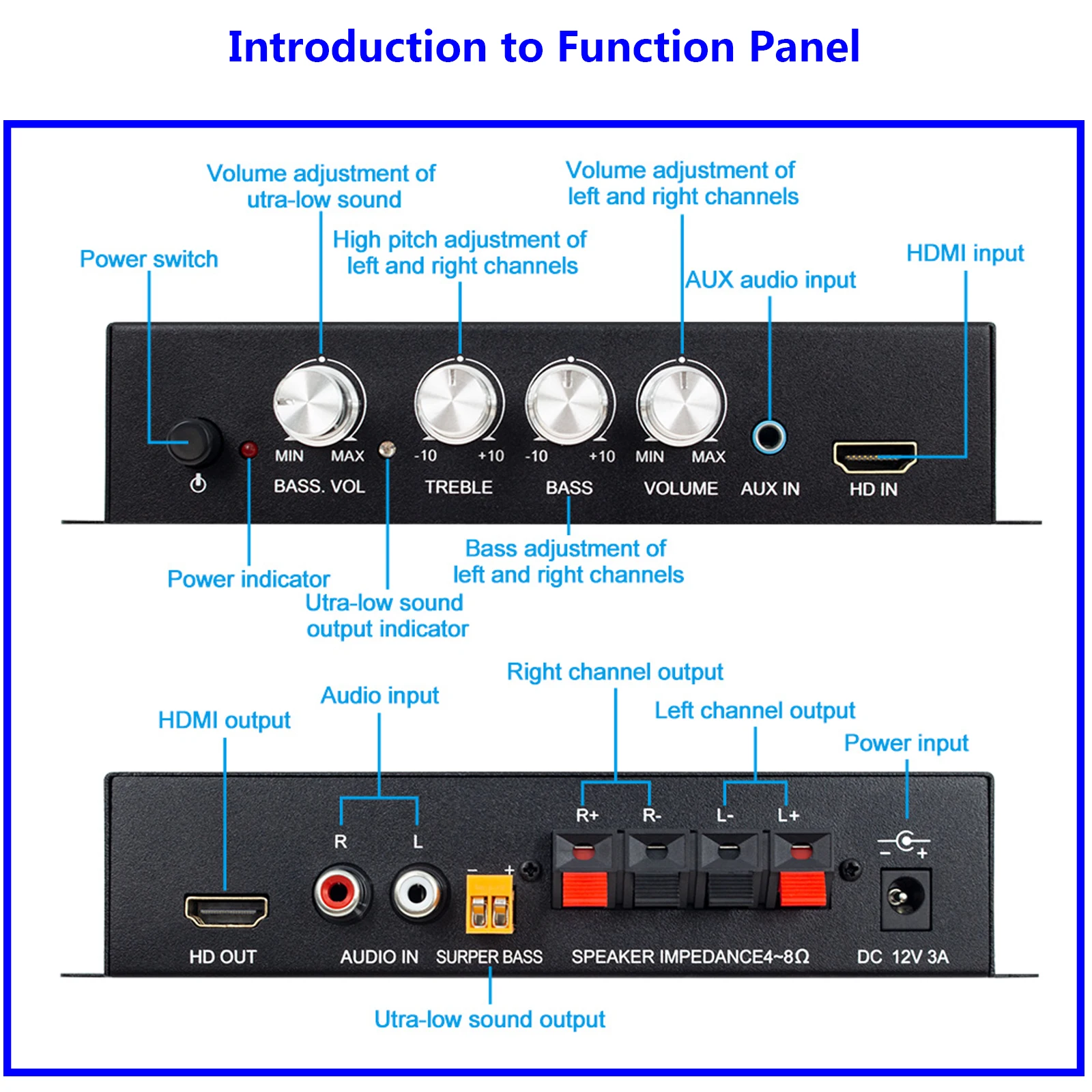 

HiFi 2.1 Channel Power Amplifier Stereo Bass Sound Amp RMS 80Wx2+80W Class D Mini Media Player Car Black hdmi-compatible in/out