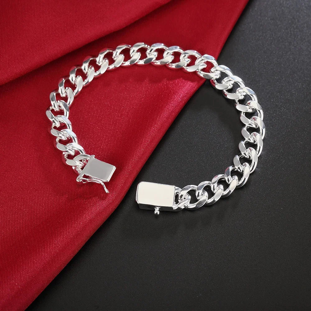 

Hot new 925 Sterling Silver Bracelets 10MM trend wild men's chain Wedding party Gifts high quality Fashion Jewelry 20cm