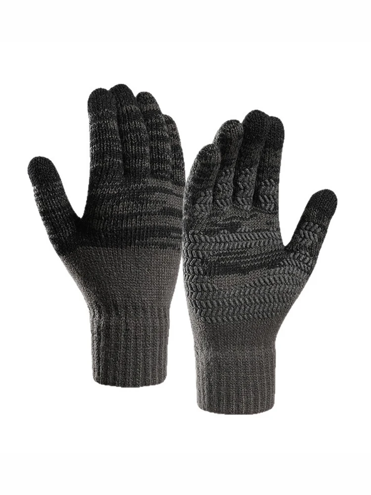 AliExpress NONE Winter Gloves for Men Knitted Large Size Warm Gloves Cycling Male Office Fleece Non-slip Touch Screen Acrylic Soft Thick Gloves