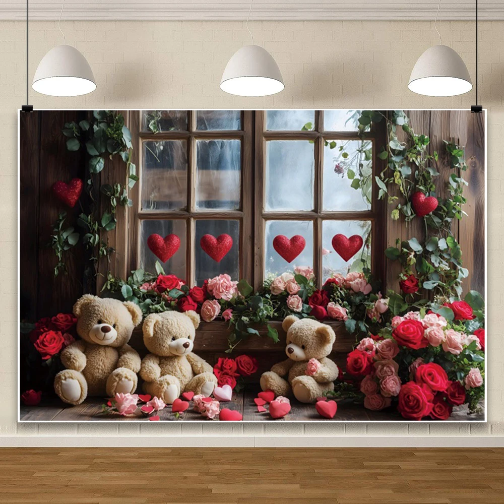 Arrière-Plan de Photographie de Léon, Ours, Rose Rouge, Cœur, ixdes Mères, Patients, Décorations de ixPréChristophe, Accessoires Photo