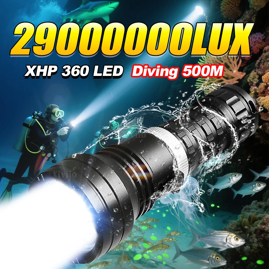 

29000000LM Новое обновление XHP360 светодиодный фонарик для дайвинга IPX8 водонепроницаемый профессиональный светильник для дайвинга подводный ручной фонарь для дайвинга и рыбалки