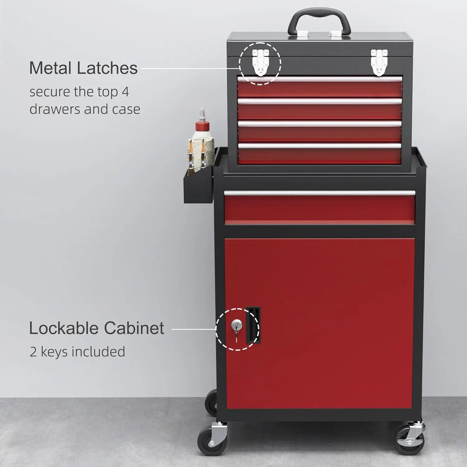 #￥forJINFENG Steel Rolling Tool Chest 5 Drawers Lockable CabinetPortable TopToolRoller Cabinet AdjustableHeightWorkshop Home Red view 4