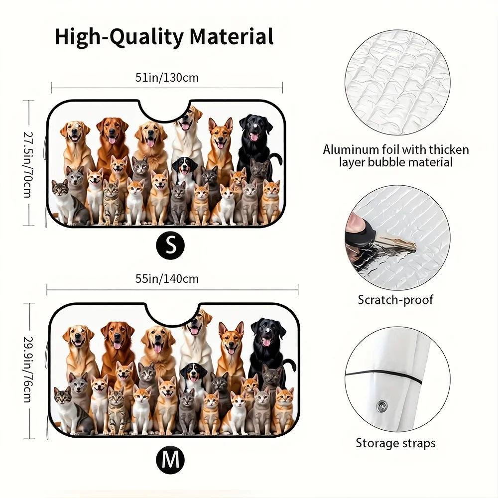 1pc, Fun Dogs And Cats Animal Design Car Windshield Sunshade To Block Rays And Keep Your Vehicle Cool, Foldable And Portable Sun