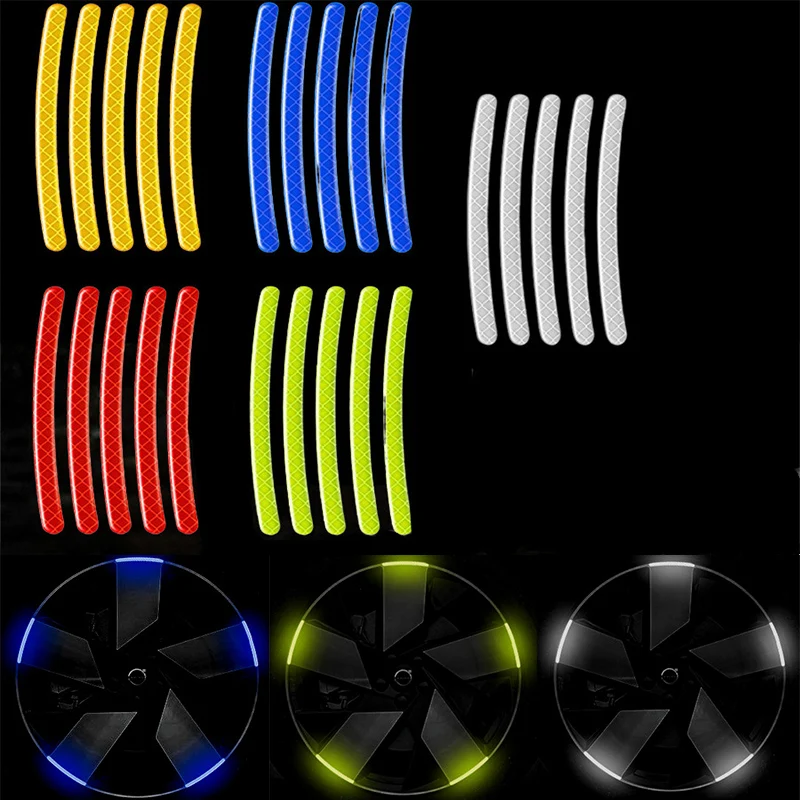 40Pcs Car Motorcycle Wheel Reflective Strips Colorful Hub Stickers Car Styling Decal Sticker Auto Moto Decor Decals Accessories