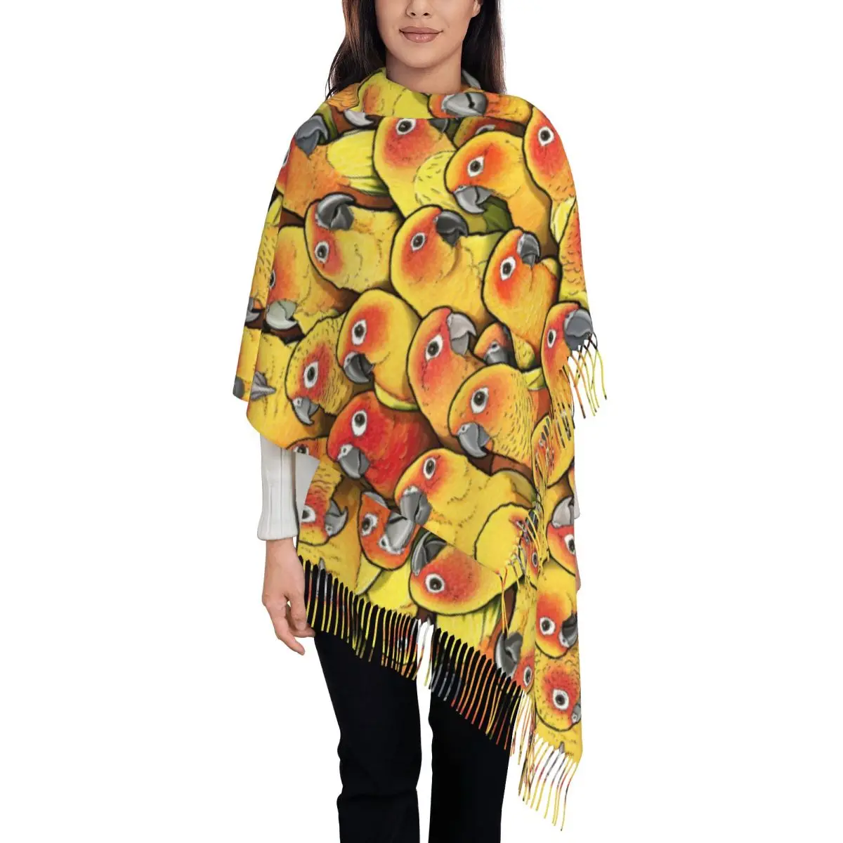 Custom Sun Conures Squad Tassel Scarf Women Winter Fall Warm Shawl Wrap Female Parrot Birds Scarves