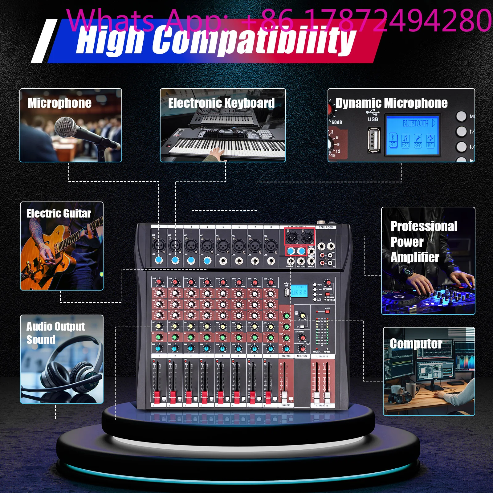 

Best Quality 8 Channel Mixing Console Bluetooth MP3 Recorder Dedicated Stereo Audio Mixer Digital USB Mixing Console