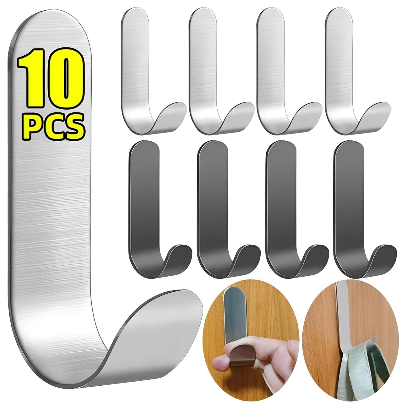 Self Adhesive Hook Stainless Steel Heavy Wall Hanger Hooks Bathroom Organizer T…