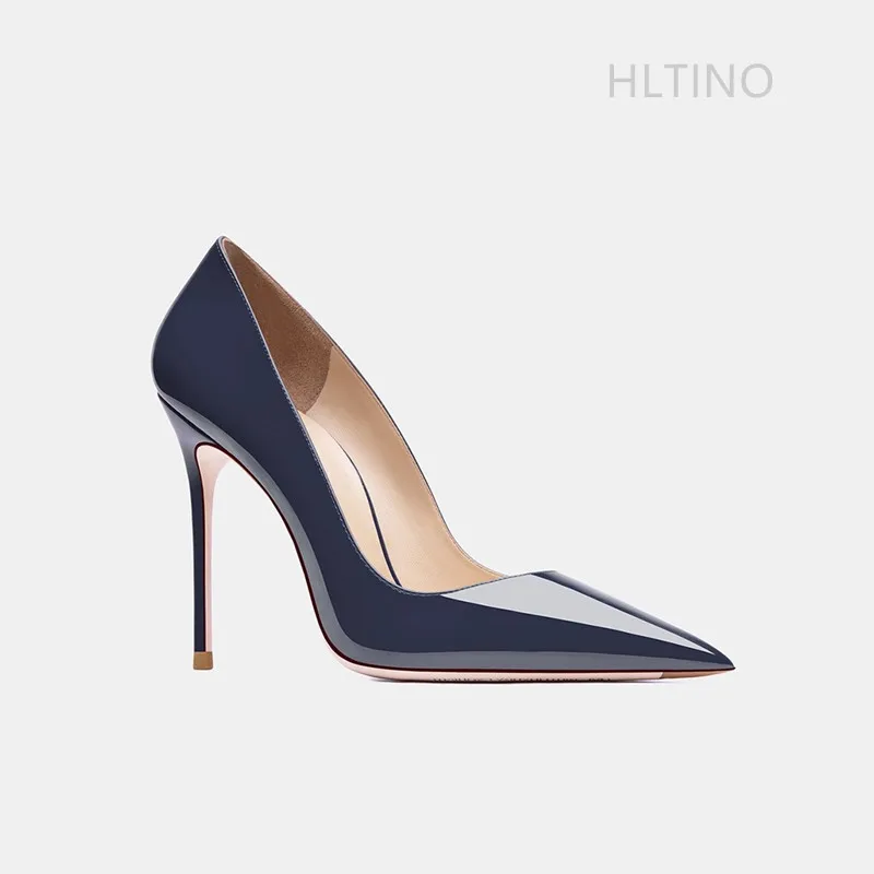 HLTINO Navy Blue Pumps Fashion Summer White Stilettos 10cm Shallow High Heels for Women Spring Autumn Single Shoes