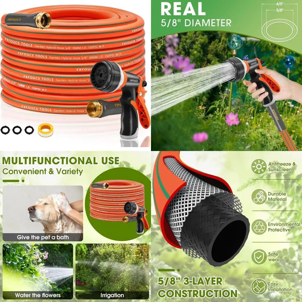 

Heavy Duty Garden Hose – 5/8 Inch Flexible, Lightweight Hybrid Hose with 600 PSI Burst Pressure, Swivel Handle, and Durable Copp