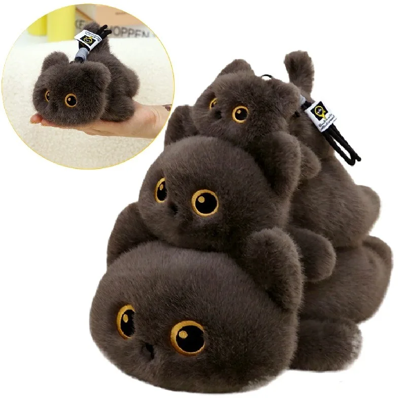Juguetes de peluche de gato negro, animales bonitos, gatito siamés, muñeco de peluche encantador, colgante de gato de dibujos animados, llavero de peluche, regalo de cumpleaños y Navidad
