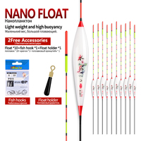 10PCS Fishing Floats+1 Bag Hooks+1 Buoy Rest Vertical Fishing Buoy Shallow Water Floats Composite Nano Fishing Tools Accessories