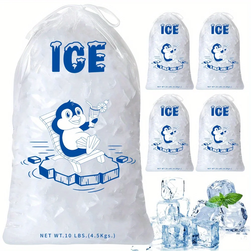10pcs 12inx23in drawstring ice bag anti freezing material resistant to -20 degrees low temperature, thick drawstring ice bag