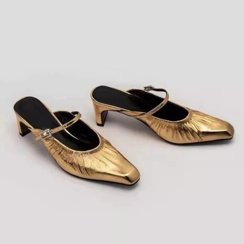 

Women's Slippers Mid Heels Designer Slingback Mules Shoes New 2025 Summer Woman Sandals Fashion Pumps Dress Zapatillas De Mujer