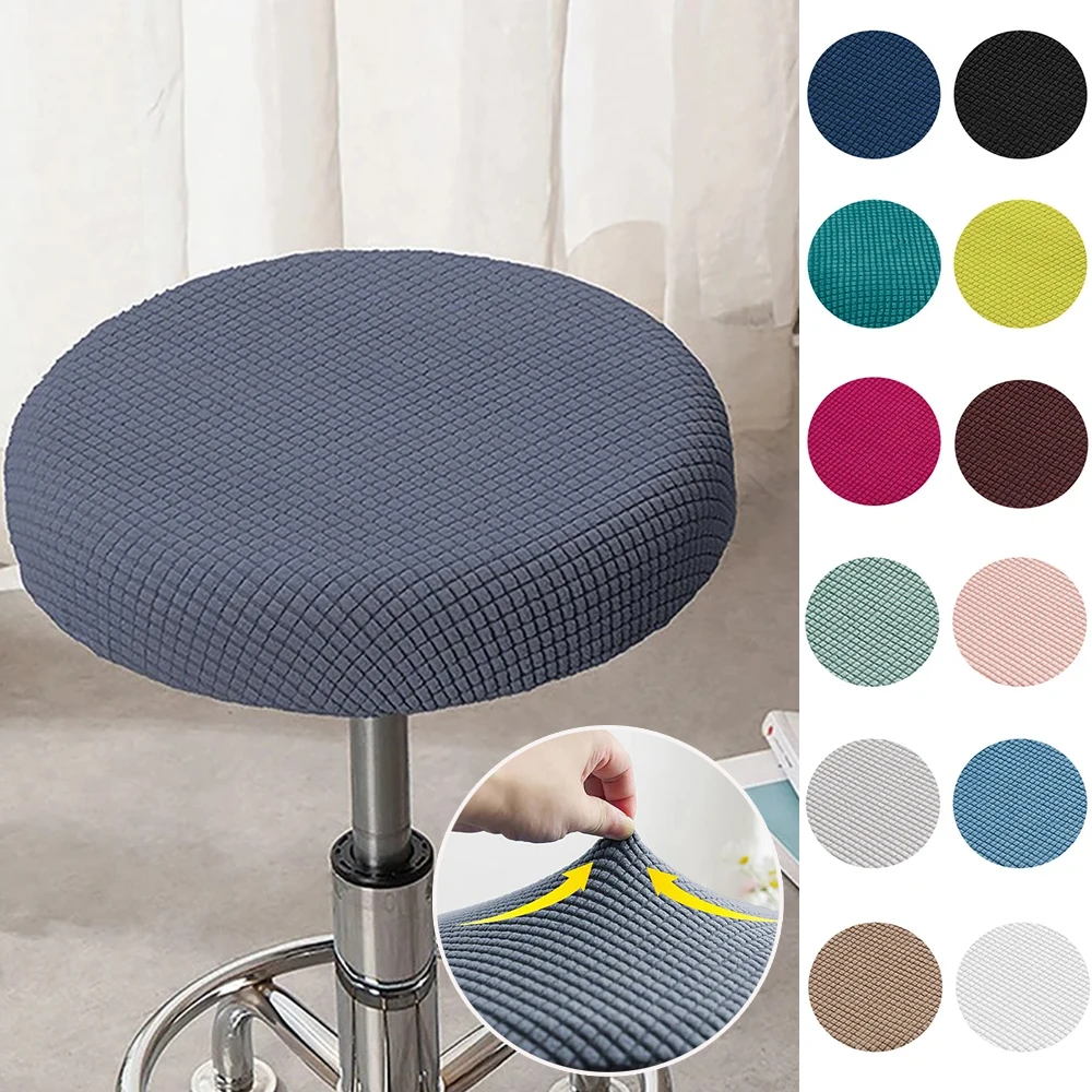 

1PC Removable Bar Stool Cover Round Stool Covers Solid Jacquard Stool Slipcover Machine Washable Seat Cushion Protector 바 의자 커버