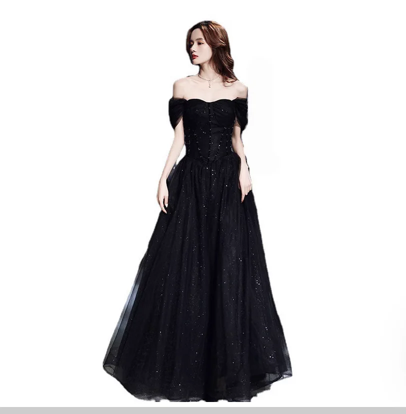 

Black evening gown with a niche temperament, light luxury runway dress
