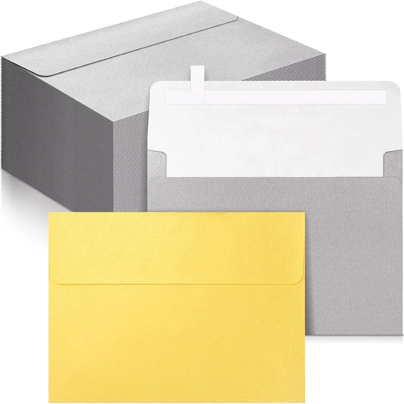 

50PCS Small Gift Envelopes Silver/Gold Pearlescent Paper Envelope for Letters Enveloppe Invitation Mariage 18.42x13.34cm
