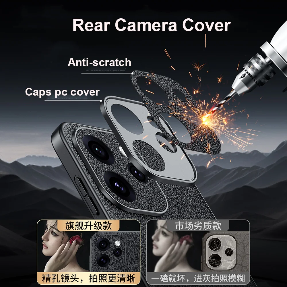 حافظة جلدية أصلية فاخرة مع نمط ليتشي من البولي يوريثان الحراري والكمبيوتر الشخصي غطاء هجين لهاتف Reno15 Pro ممن لهم رينو 15 حافظة هاتف Skin Funda