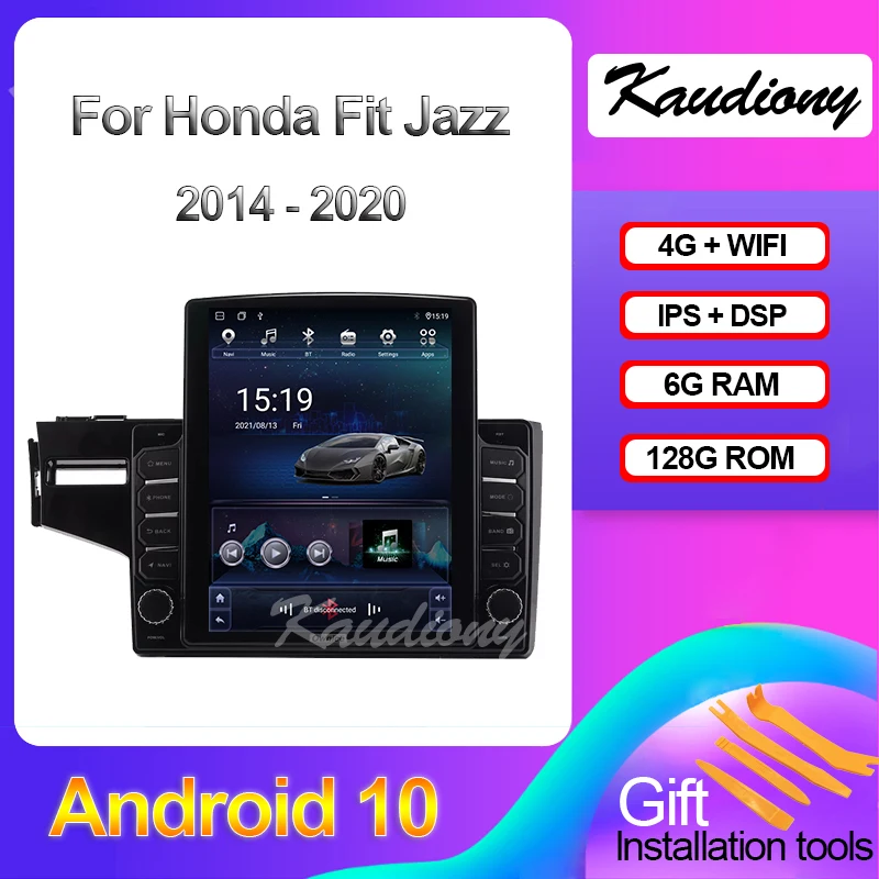 Kaudiony Tesla Style Android 12 For Honda Jazz 3 Fit Auto GPS Radio Navigation Car DVD Multimedia Player Stereo 4G DSP 2013-2020