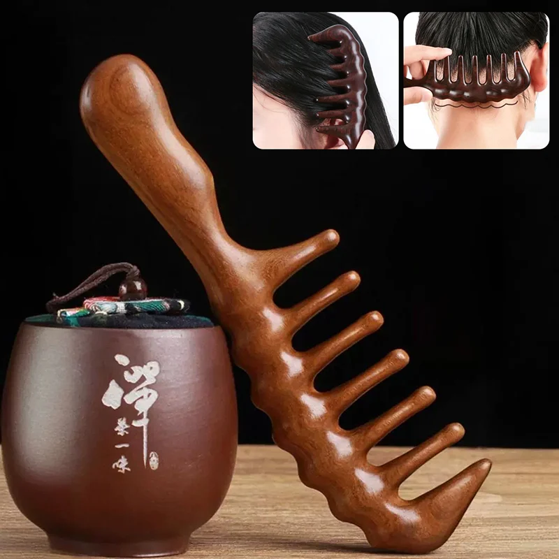 Natural Sandalwood Hair Combs Anti-Static Wooden Comb Massager Long Wide Tooth Detangle Sandalwood Comb Hair Care Household Gift