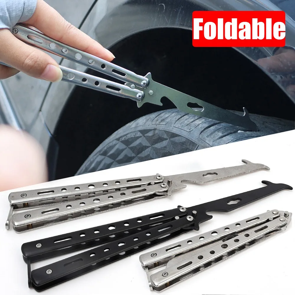 Portable Car Tire Stones Remover Hooks Easy To Use Stainless Steel Folding Slot Stones Gravel Remover Groove Cleaning Tools