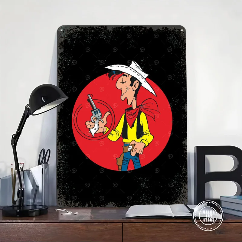 لاكي لوك كاوبوي كاريكاتير طباعة ملصق معدني ديكور المنزل علامات القصدير المعدنية القابلة للتخصيص لملصقات الديكور الفنية على الحائط