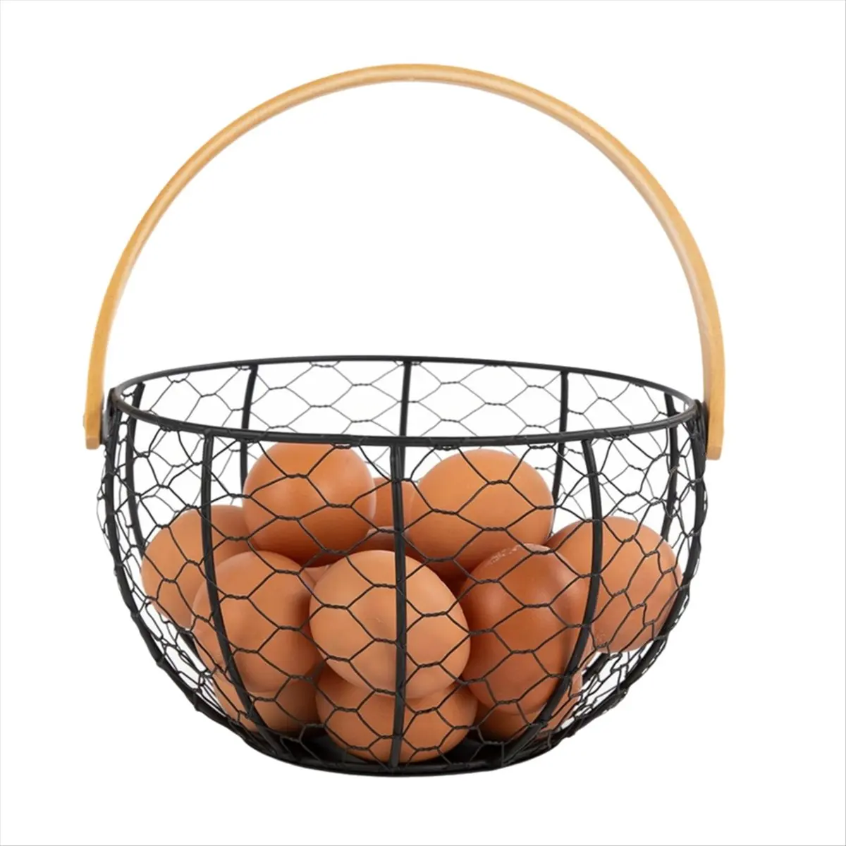 ABZT Farmhouse Wire Egg Basket for Gathering Eggs with Wooden Handle, Vintage Style Metal Egg Collecting Basket
