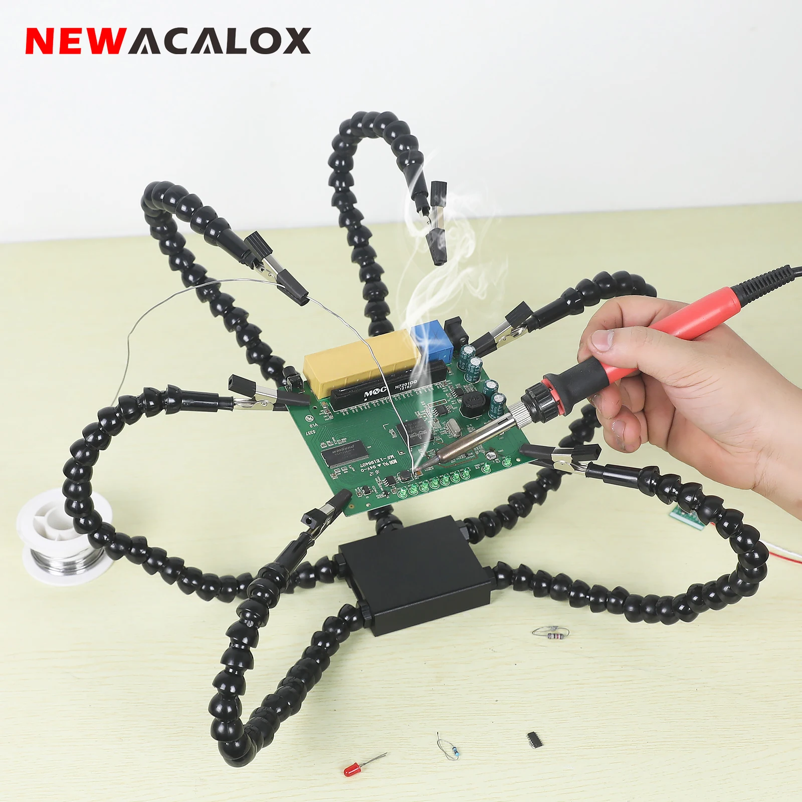 NEWACALOX Third Hand Soldering PCB Holder Tool Four/Five Arms Flexible Helping Hands Crafts Workshop Helping Station Repair Tool