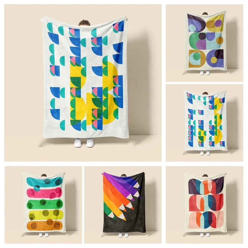 Morandi Color Abstract Art Flannel Blanket Sofa Blankets Ins Wind Living Room Bedroom Decorative Flannel Blanket Fade-Resistant