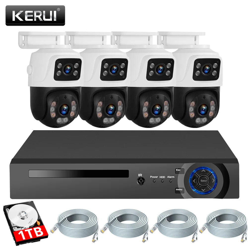 KERUI 6MP-POE Surveillance System Dual Lens PTZ Two Way Audio POE Security Camera System