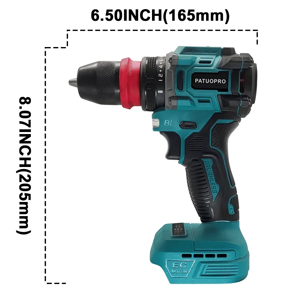 2 In 1 Cordless Electric Drill 10MM Chuck Brushless Screwdriver Rechargeable Driver Handheld Power Tool For Makita 18V Battery