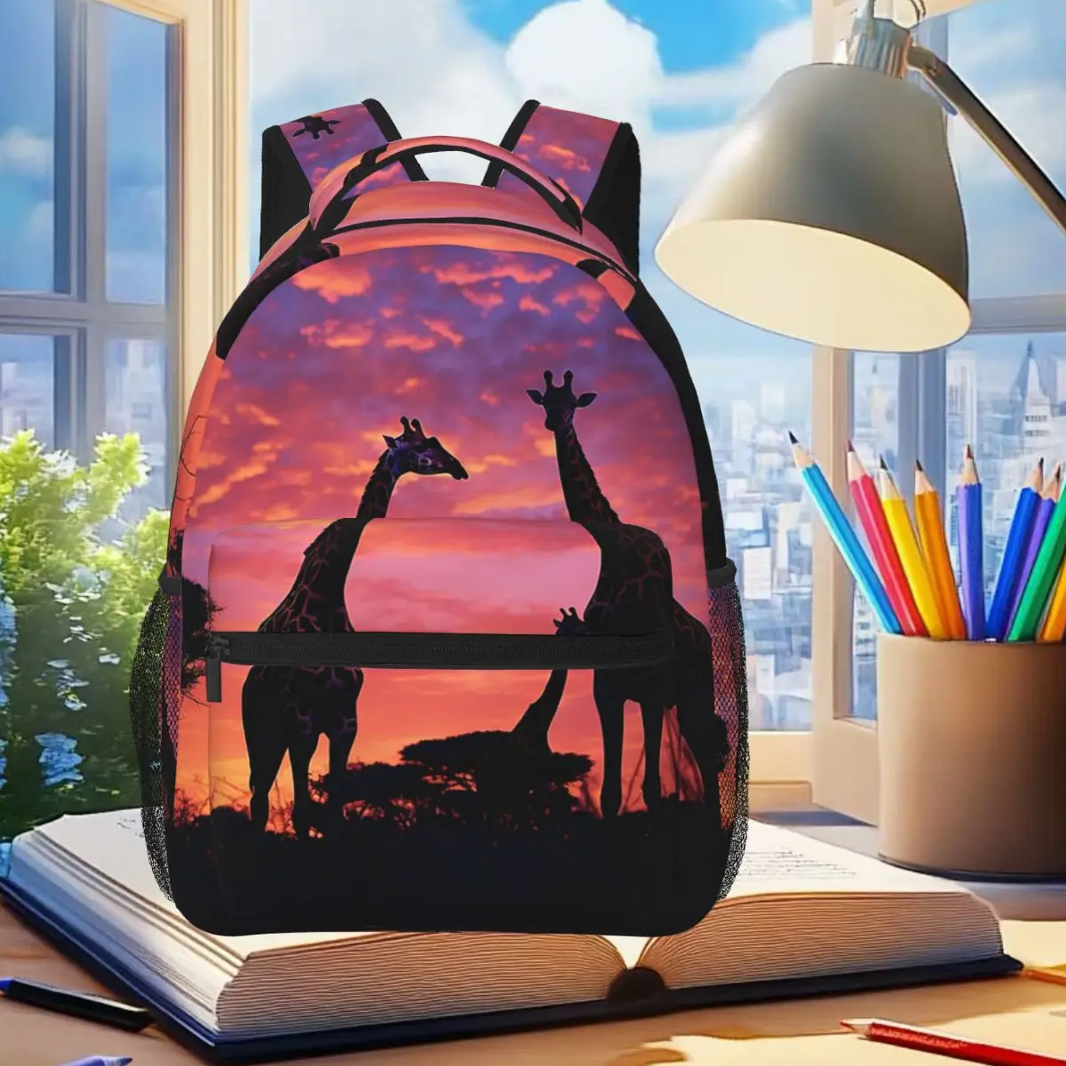 African Sunset Giraffe Cute Giraffe Print Backpack Student Boys Girls BookBag Kids School Bag Laptop Shoulder Bags for Men Women
