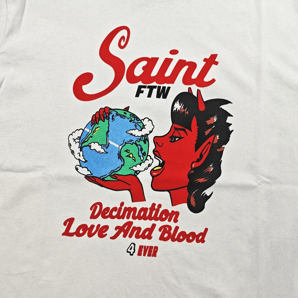 Yao Fashion Saint OF Michael Graphics Print Casual Loose Oversize Vintage Y2k Cleanfit T Shirt